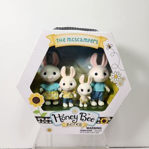 Honey Bee Acres The McScampers Rabbit Family Kids Bunny Flocked Fuzzy Animals